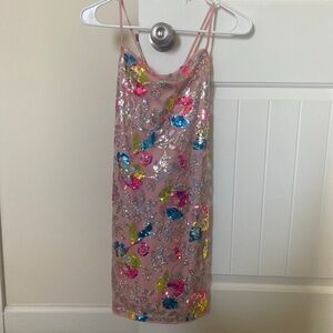 Lulu's Pink Sequin Floral Mini Dress